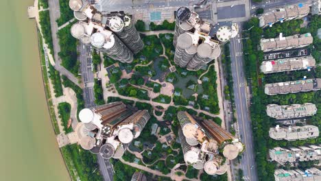 top-down rising shot overhead large residential apartments at changsha