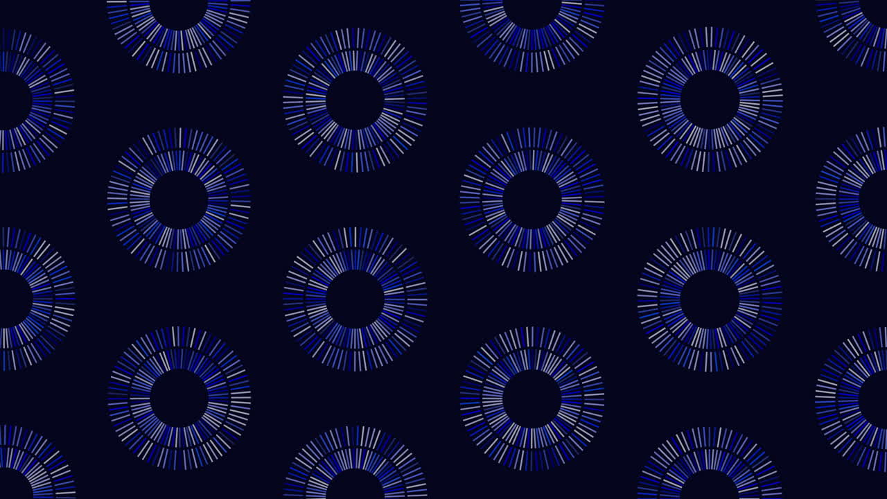 Seamless abstract background featuring repeating circular radial line patterns in blue tones on dark backdrop, ideal for modern motion graphics, technology themes, titles, and stylish video overlays