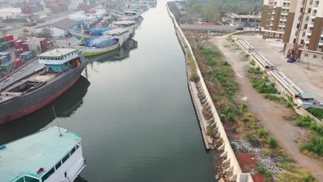 port scene with vessels and canal