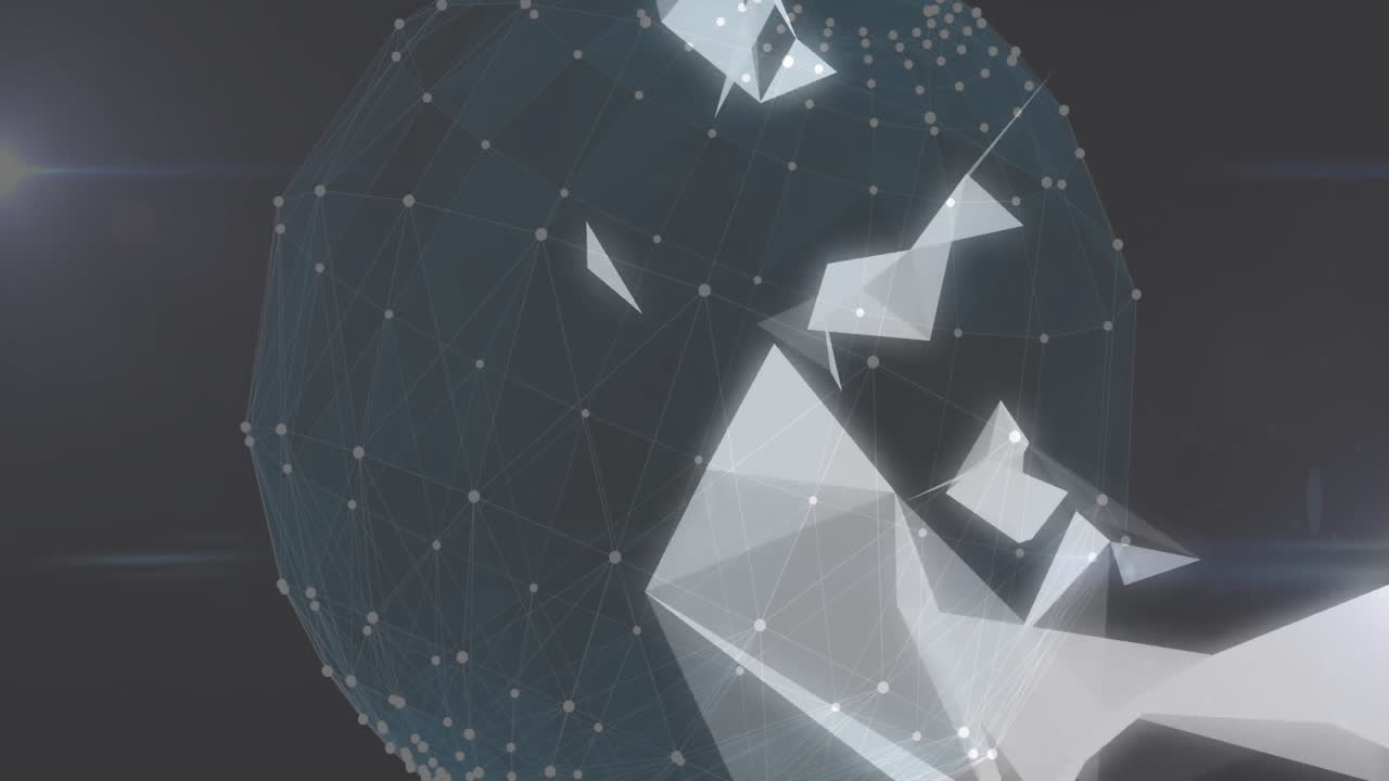 Geometric shapes and network connections animation over dark background