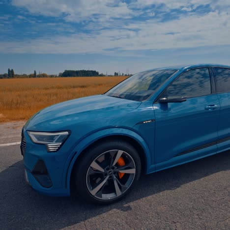 new audi on highway road. audi e-tron shows his unbelievable speed on highway road