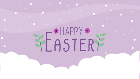 happy easter lettering in clouds