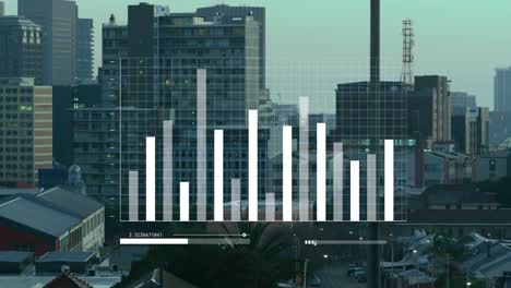 Animation-of-interface-with-statistical-data-processing-against-aerial-view-of-cityscape