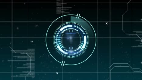 animation of scope scanning with clock over data processing on black background