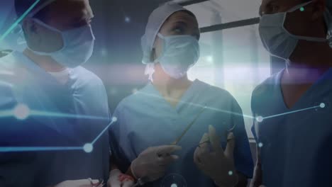 Animation-of-network-of-connections-over-surgeons-in-operating-theatre