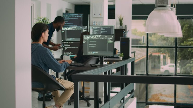 Mandlig softwareudvikler, der indtaster maskinlærings-appkode på computeren