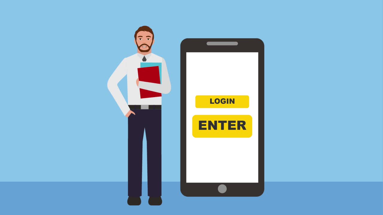 businessman with folder files and smartphone login enter