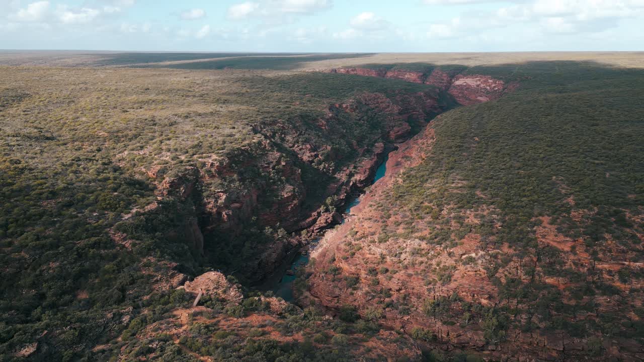 Aerial footage of the iconic Z Bend in Perth, Western Australia in Kalbarri National Park