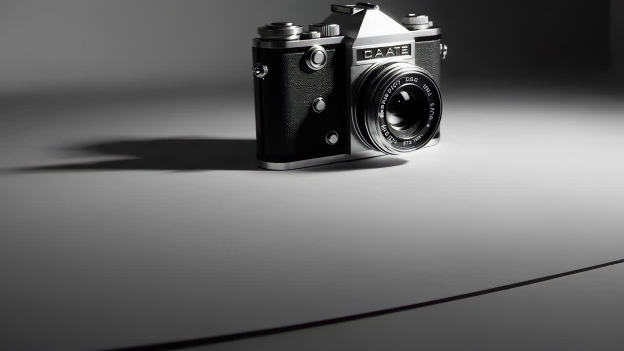 A vintage black and white film camera