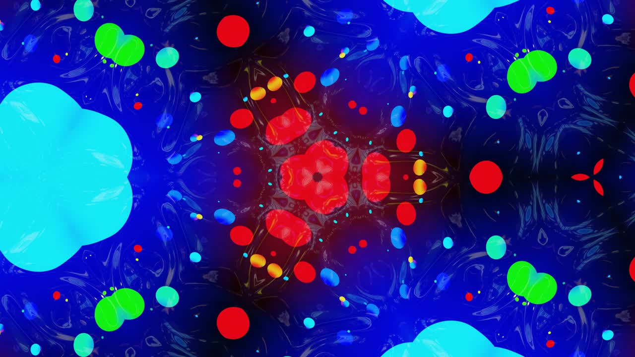 파동 모양의 반이는 액체 표면에서 발리도스코프 효과, 왜곡된 원이 기름에 있는 페인트 방울처럼 떠다니며, 4k에서 다채로운 그라디언트를 가진 창의적인 배경.