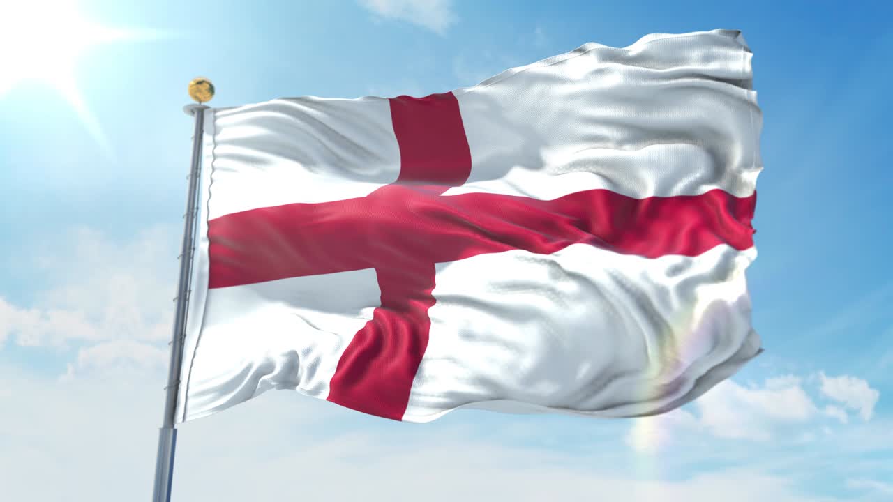 깊은 파란 하늘을 배경으로 바람에 흔들리는 영국 발, 국가 테마, 국제 개념, 3d 렌더링, 시엄리스 루프, 4k