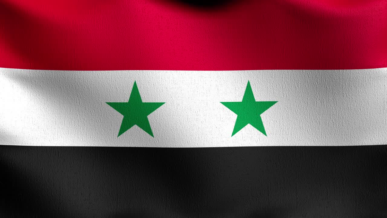 bucle sin costura 4k vdo. bandera nacional de siria soplando en el viento aislado. diseño abstracto patriótico oficial. ilustración de renderización 3d del símbolo del signo ondulante.