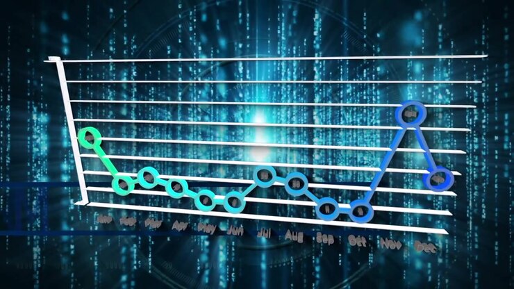Animation of data processing over black background