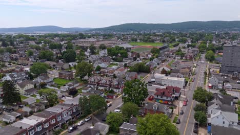 bethlehem cityscape, urbanscape, pennsylvania, usa. aerial forward