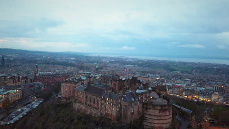 aerial view of edinburgh castle at dusk