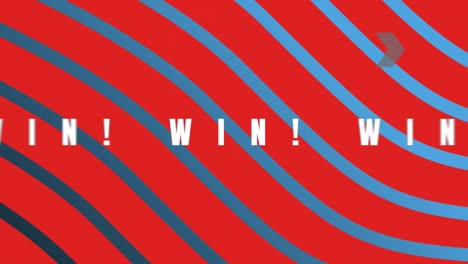 animation of you win text with blue lines on red background