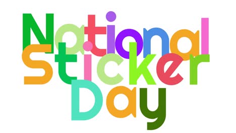 animation of national sticker day text on white background