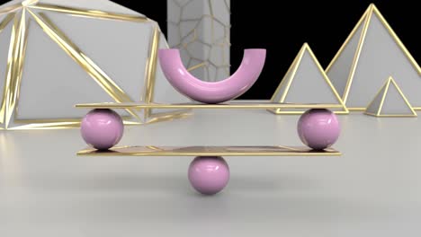 animación en bucle 3d de equilibrio perfecto de objetos geométricos. diseño de glamour con movimiento suave.