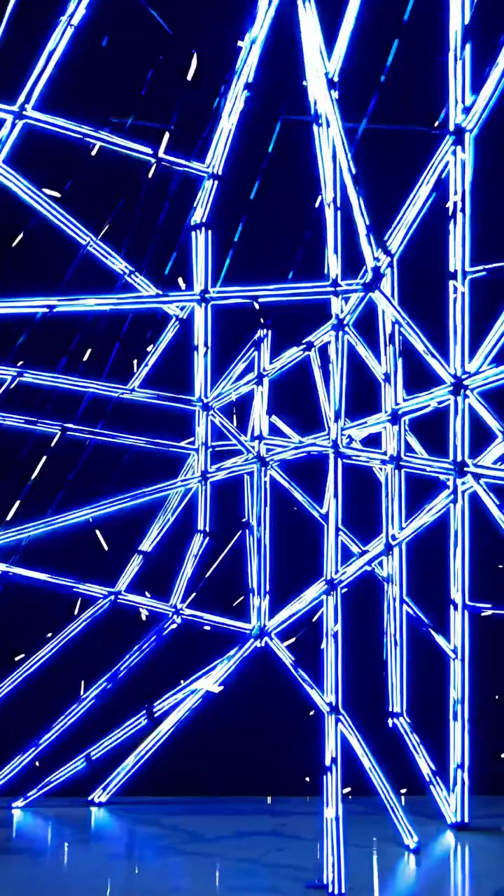 Abstract Geometric Structure with Pulsing Blue Neon Lights