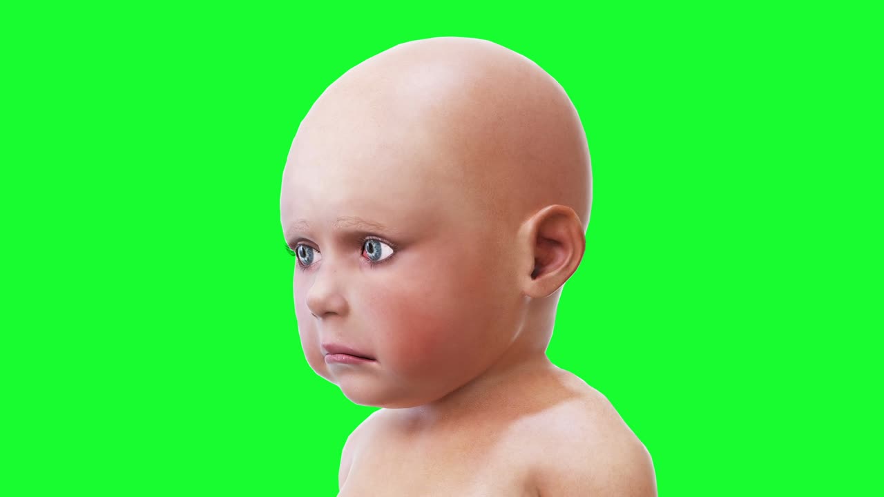 Bebê e crianças tristes falando. Animação realista em tela verde.
