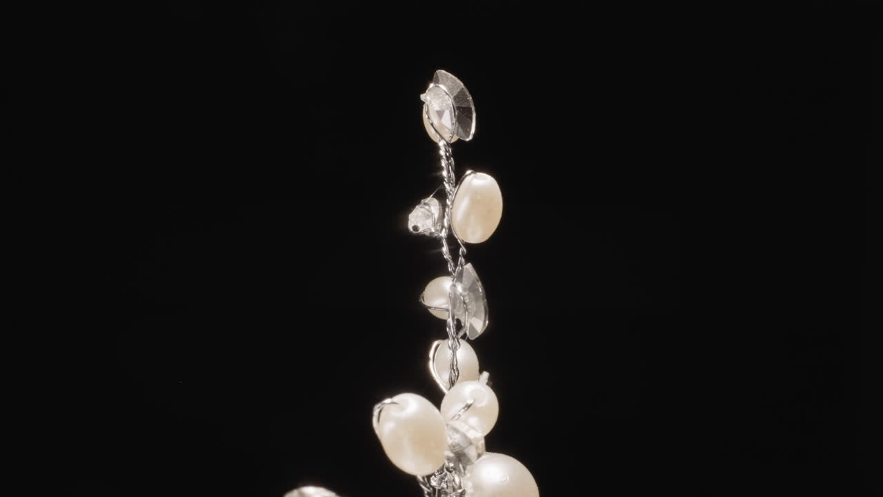 Forcina per capelli di lusso a forma di ramoscello con gemme lucenti, in studio.