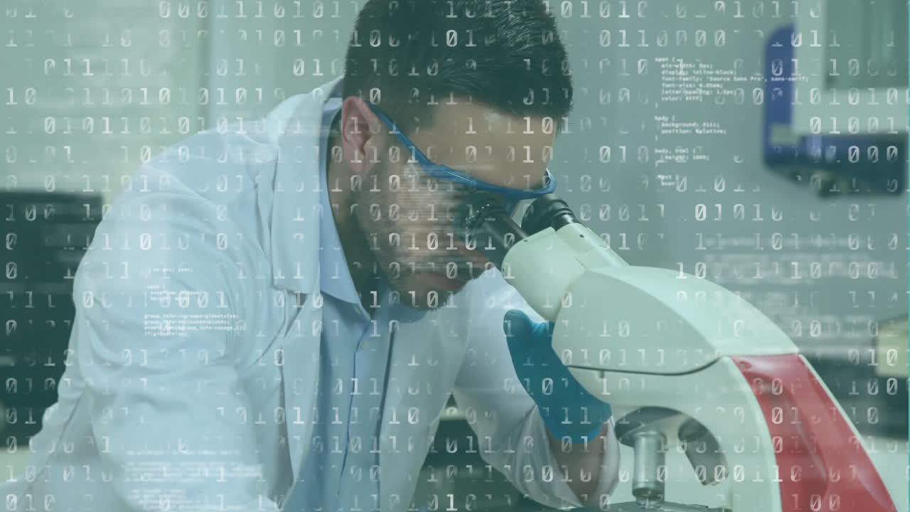 animación de procesamiento de datos sobre científico afroamericano que trabaja en el laboratorio