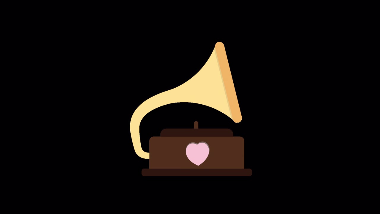 Grammofono in flat design con animazione di cuore