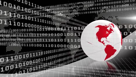 animación de un globo digital que gira sobre el mapa del mundo y códigos binarios que se mueven en bucle