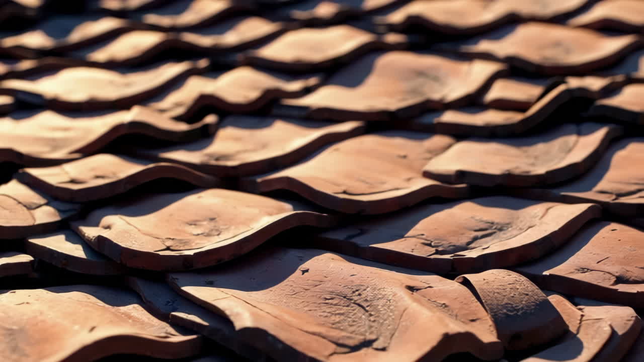 Close-up view of traditional brown roof tiles