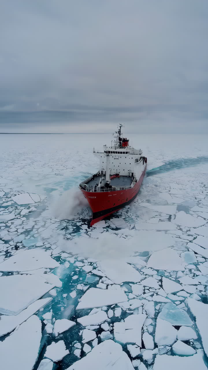 Icebreaker navigating through arctic ice