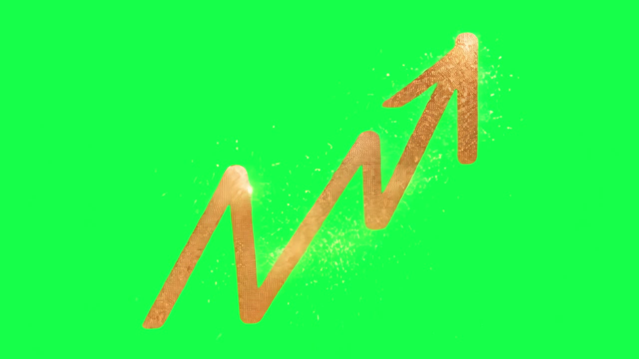 Gold arrow transparent 4K video, green screen