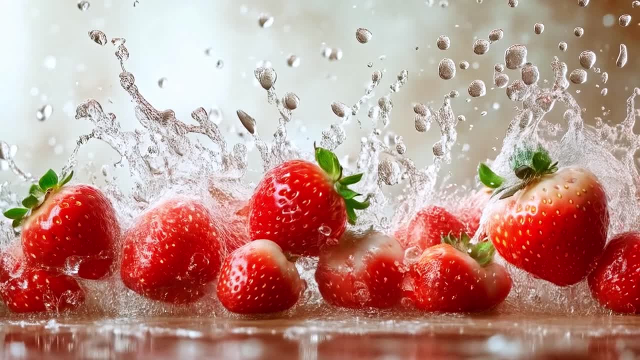 신선한 딸기 물에 스프링