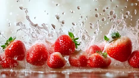 fresh strawberries splashing in water