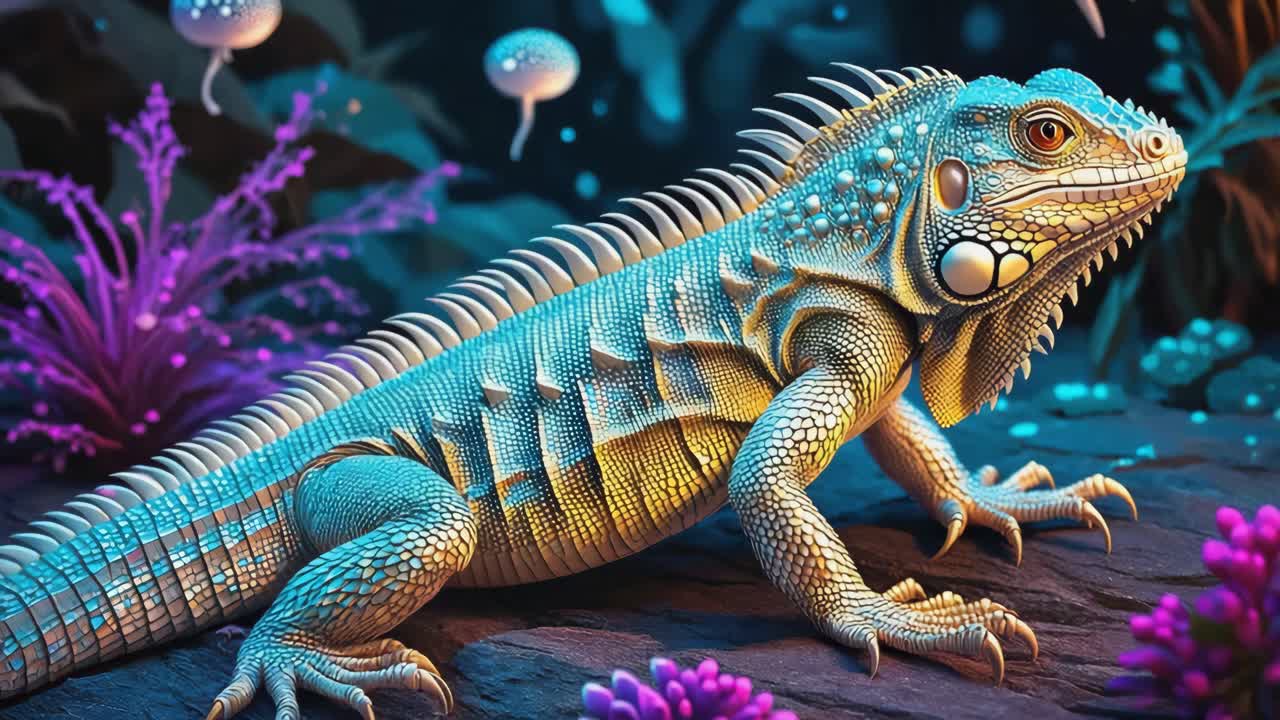 A Blue Iguana in a Fantasy Environment