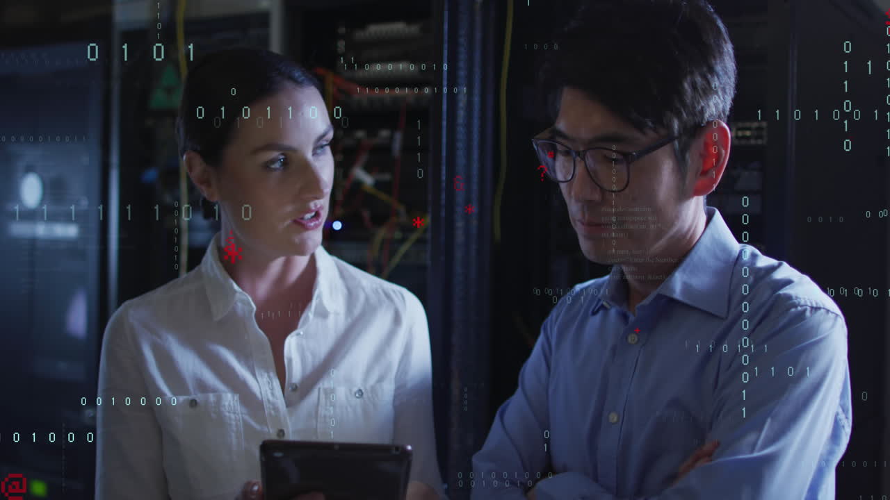 Animation of data processing over diverse it engineers and computer servers