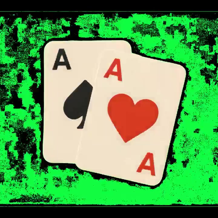 Animated Pair of Aces Playing Cards Spinning on Green Screen