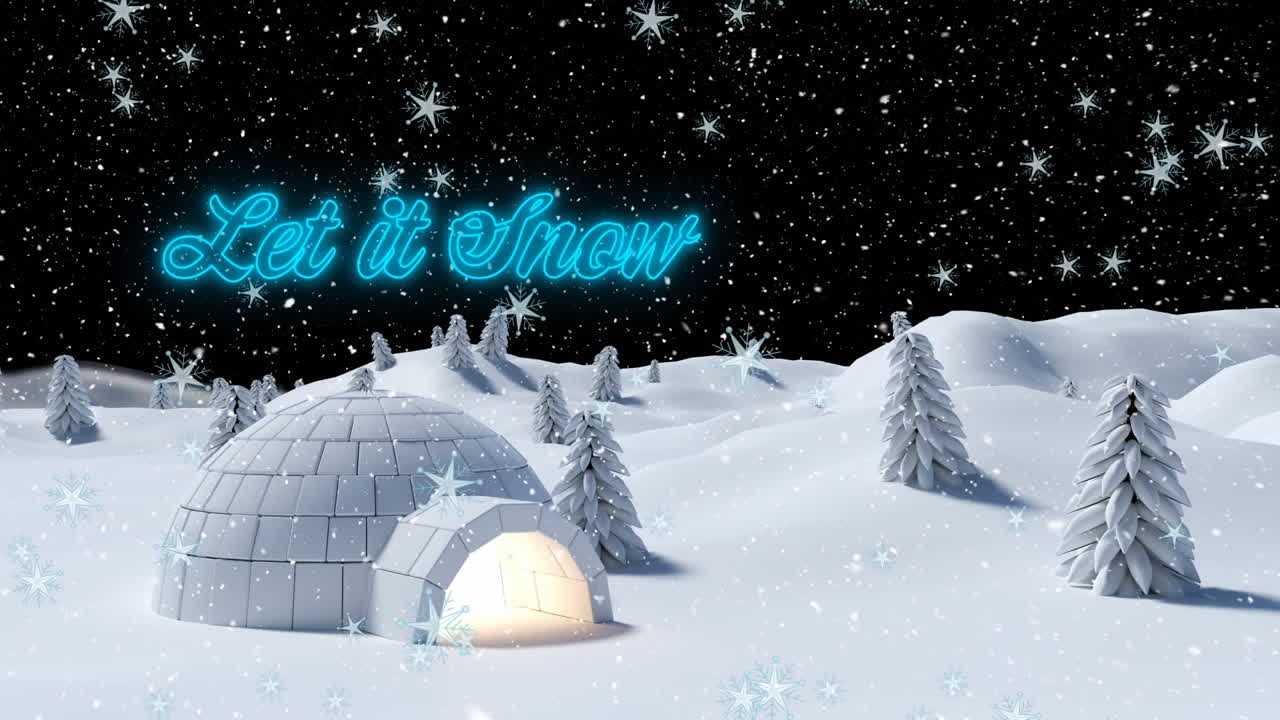 Animation of let it snow text over snow falling