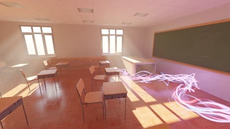 Sala-De-Clase-Vacía-Escuela-Secundaria-Flujo-De-Inteligencia-Artificial-Luz-Cálida-Del-Atardecer-Enseñanza-Universitaria-Ai-Asumiendo-El-Concepto-Animación-De-Representación-3d