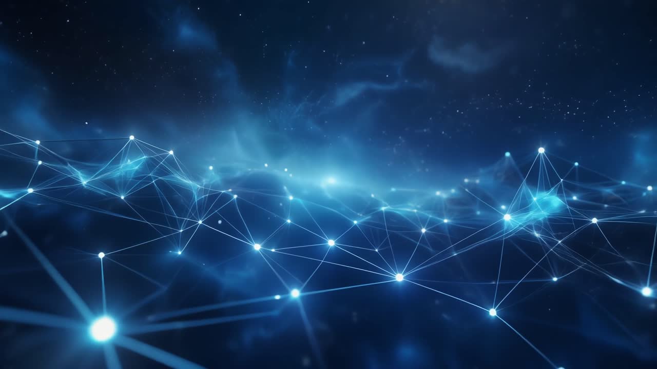 Glowing Abstract Network of Data Connections in Space