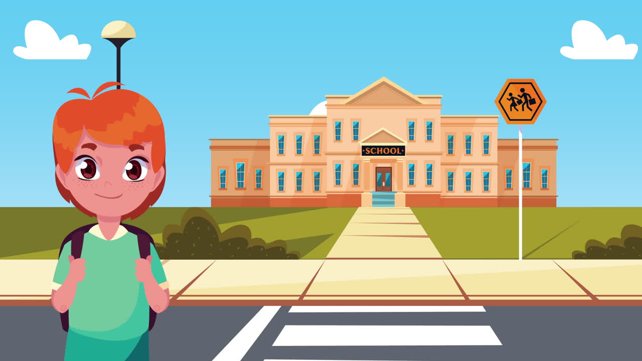 학교 소년과 건물의 학교 애니메이션으로 돌아갑니다.