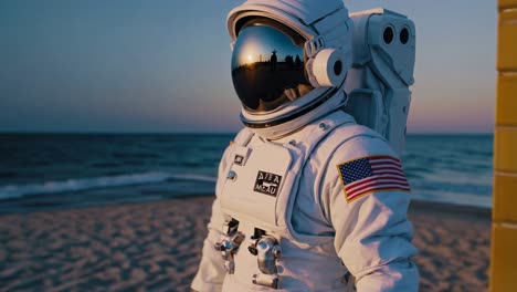 astronaut on a beach sunset