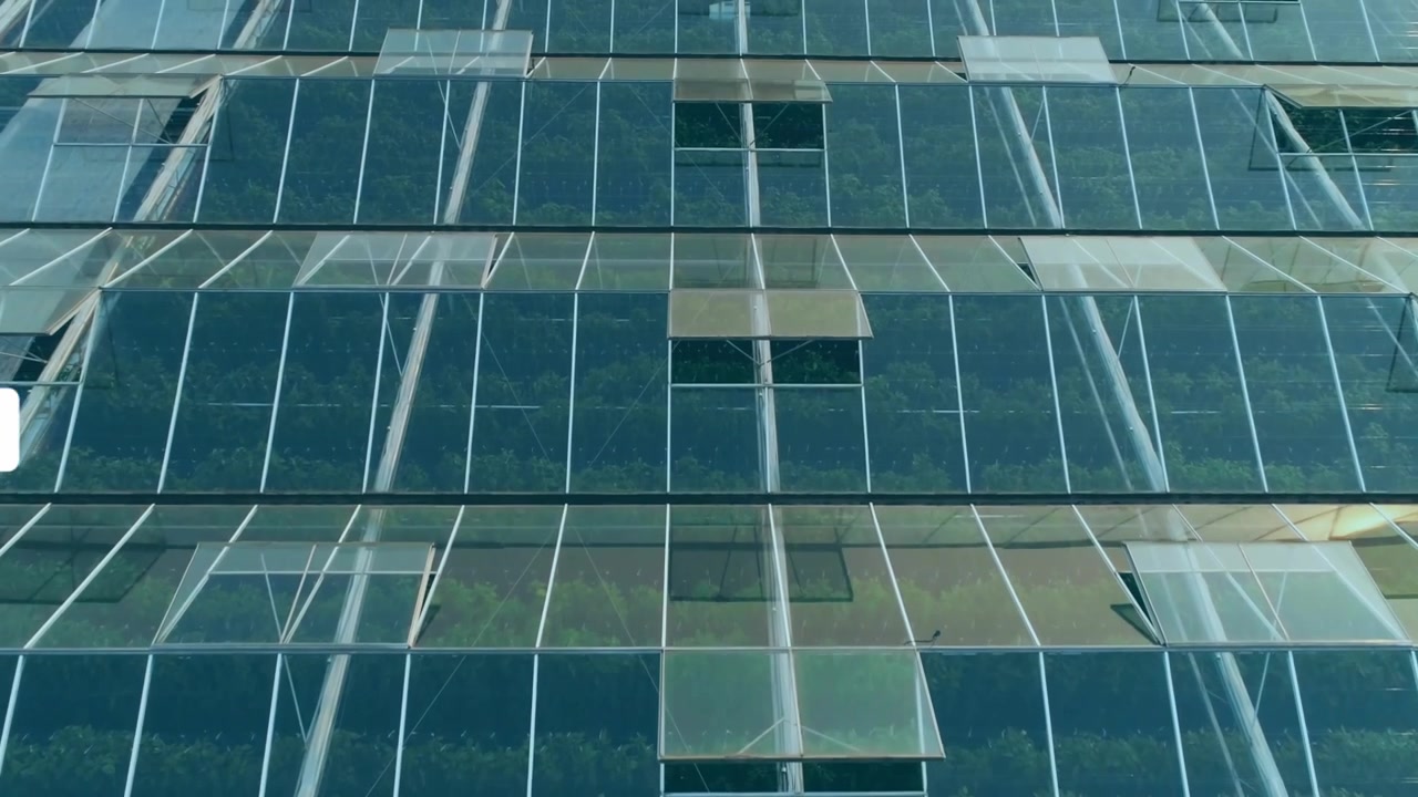 Notification icons appearing on glass facade, clustering, rising then fading, showing engagement