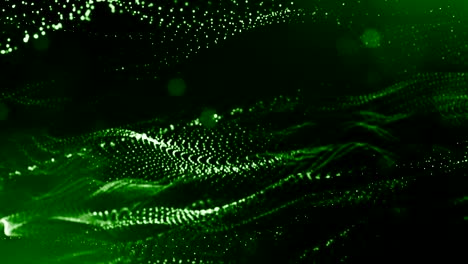 3d render of luminous particles as science fiction background or modern abstract green background of particles with depth of field and bokeh like vj loop. particles form wavy structure. 3