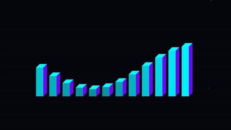 Grafico a barre 3D animato che mostra tendenze dei dati fluttuanti.