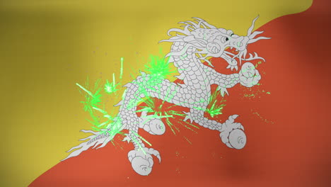 animation of fireworks over flag of bhutan