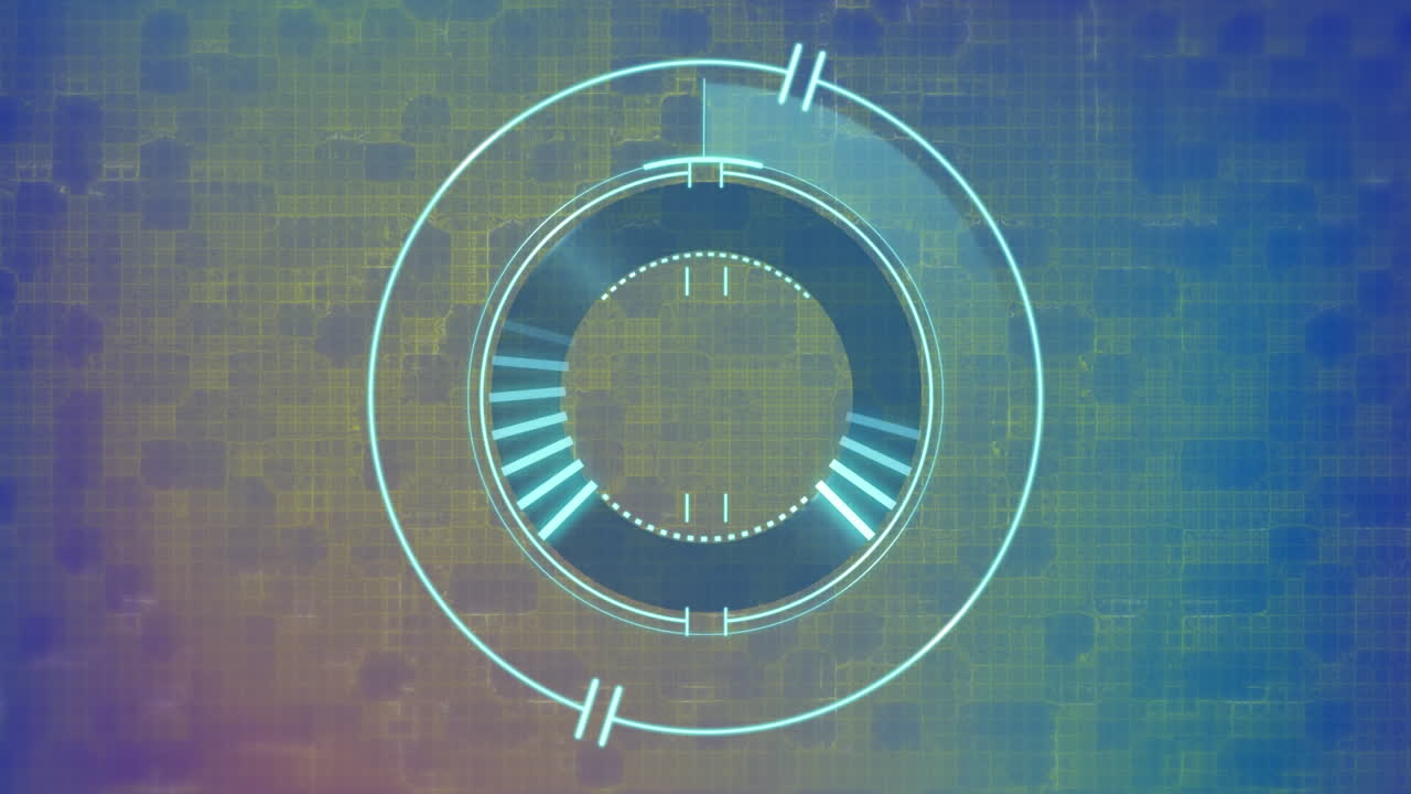 animación del procesamiento de bloqueo seguro sobre el fondo pixelado amarillo y azul desenfocado