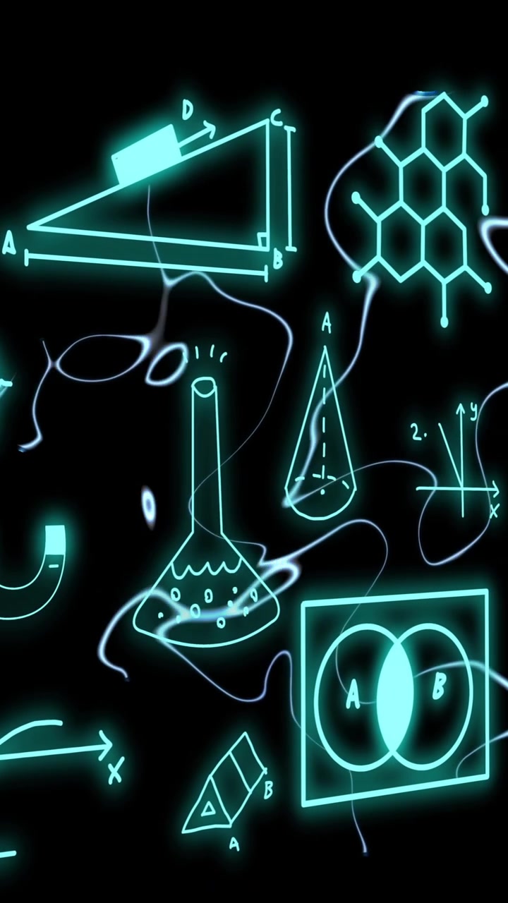 Animation of scientific data processing over dark background