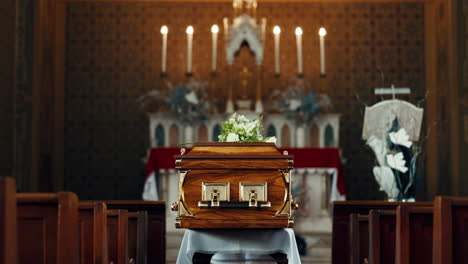 Coffin,-church-and-funeral-service-in-closeup