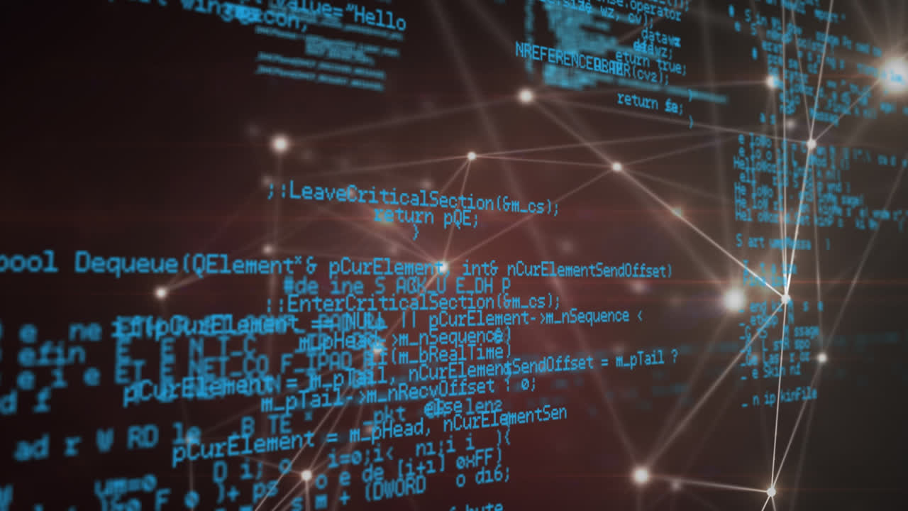 animatie van de gegevensverwerking op het scherm en het netwerk van verbindingen