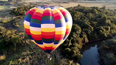 panorama landscape of isolated hot air balloon at countryside scenery